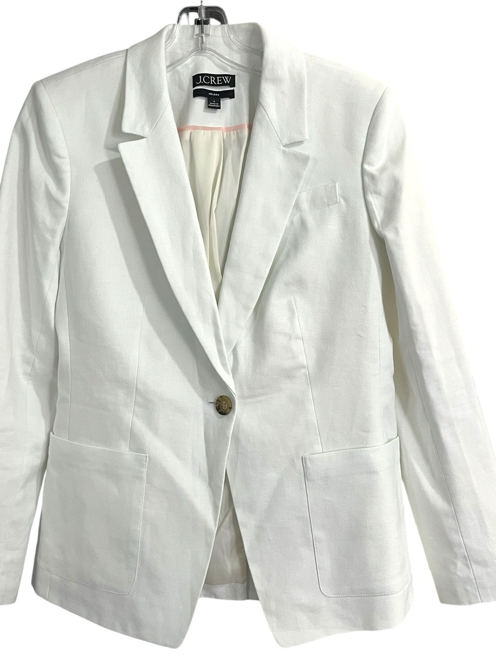 J.Crew Helena Linen Blend Blazer White One Button Career Jacket Size 6 Coastal - Picture 2 of 10